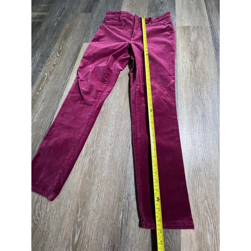 Lands End Velvet Slim Pants Womens 10 Burgundy Good Mid Rise Corduroy Trousers
